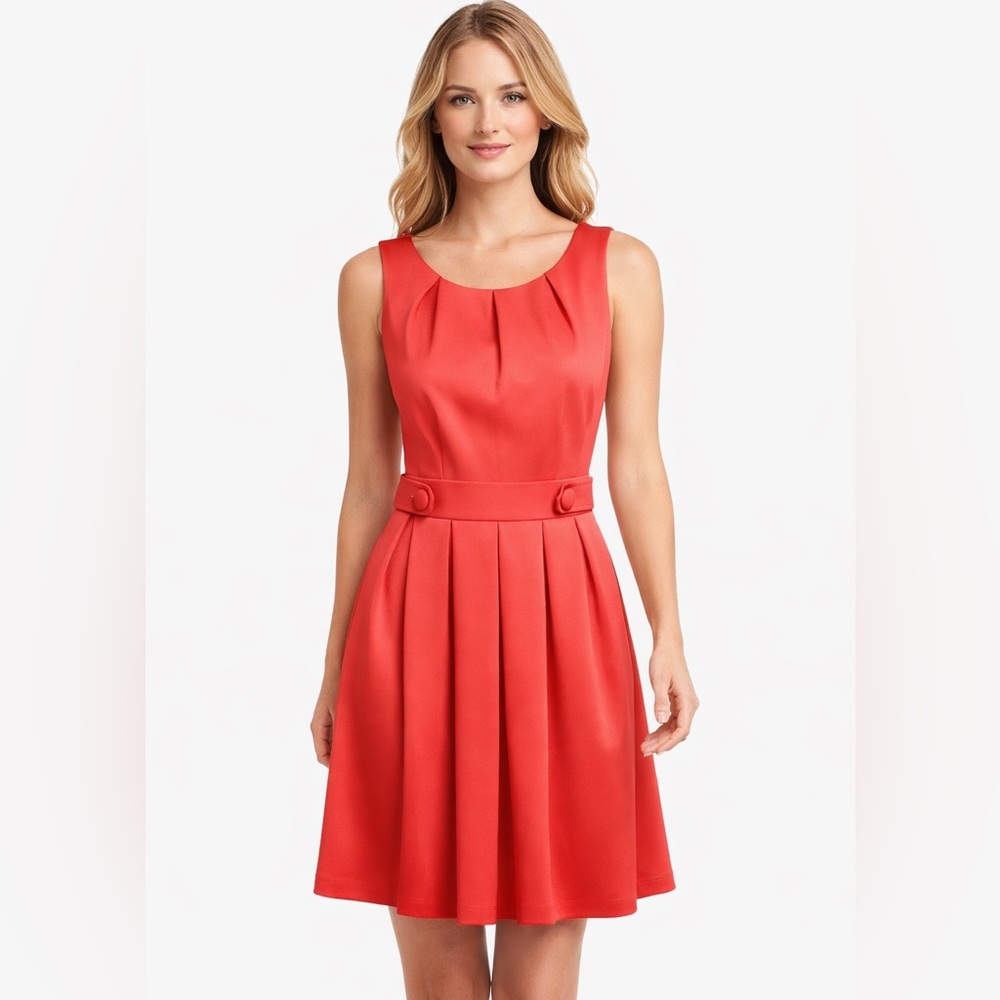 Vintage Pleated Coral Fit and Flare Dress by Elle